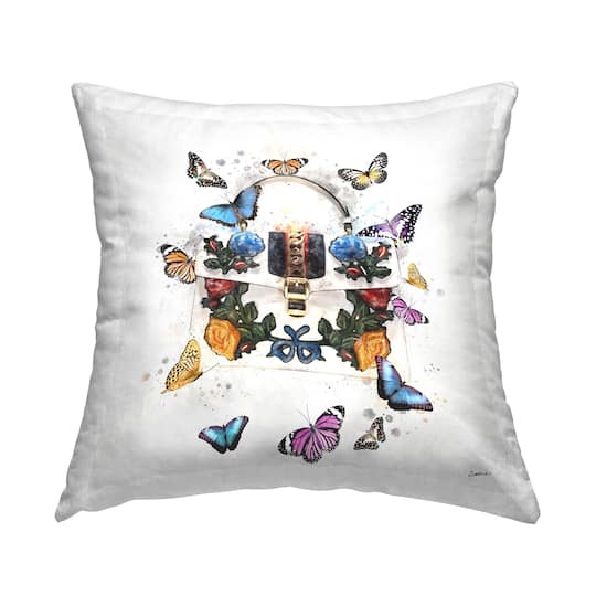 Stupell Industries Fashion Buckle Purse Vivid Glam Butterflies Throw Pillow, 18" x 18"